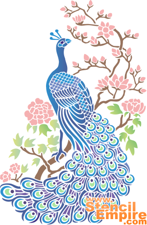 Peacock och sakura (Stenciler olika motiv blommor)