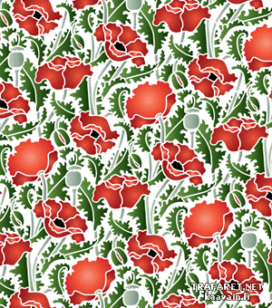 Tapet vallmor 39 (Stenciler olika motiv blommor)