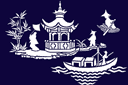 Schabloner på österländskt tema  - En scen med pagoda och en båt
