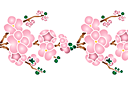 Flora bårder med färdiga schabloner - Körsbärsblommor på en gren 03b