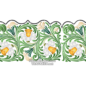 Bred bård med påskliljor och löv (Flora bårder med färdiga schabloner)