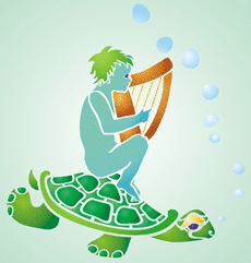 En pojke på en sköldpadda - schablon för dekoration