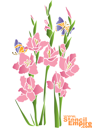 Gladiolus och fjärilar - schablon för dekoration