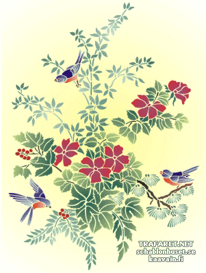 Blommor och fåglar - schablon för dekoration