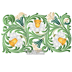 Dekorativ design med påskliljor och löv - schablon för dekoration