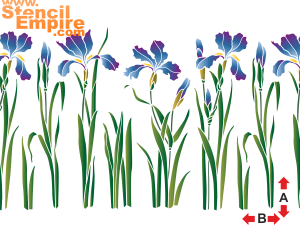 En blomma bädd med iris - schablon för dekoration