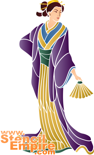 Geisha och fläkt - schablon för dekoration