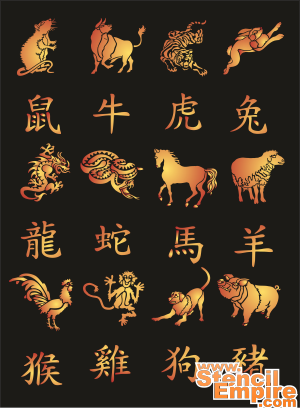 Kinesisk zodiak - schablon för dekoration