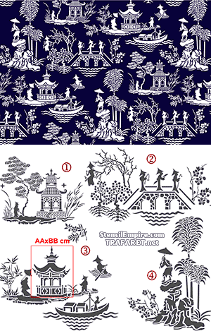 Tapeter med pagoder - schablon för dekoration