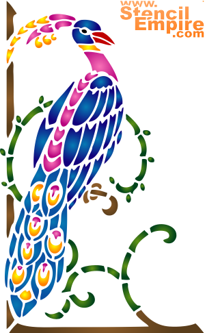Lägre Peacock - schablon för dekoration