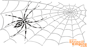 Skinnig spindel och spindelnät - schablon för dekoration