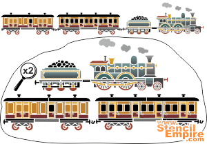Tåg med vagnar - schablon för dekoration
