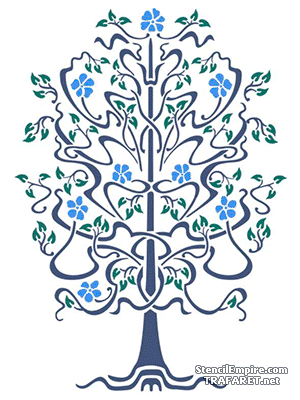 Blommande träd i jugend stil - schablon för dekoration