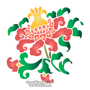 Orientaliska blomma och knoppar - schablon för dekoration