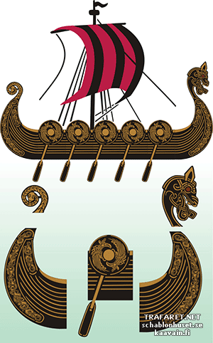 Jätte viking skepp med segel - schablon för dekoration