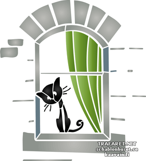 Katt i fönstret 05 - schablon för dekoration