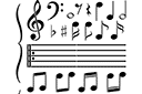 Noter uppsättning - schabloner noter och musikinstrument