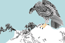 Eagle på en bergssluttning - schabloner på österländskt tema 