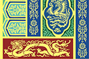 Stor panel med drakar - schabloner på österländskt tema 