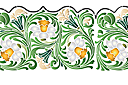 Bred bård med påskliljor och löv - flora bårder med färdiga schabloner